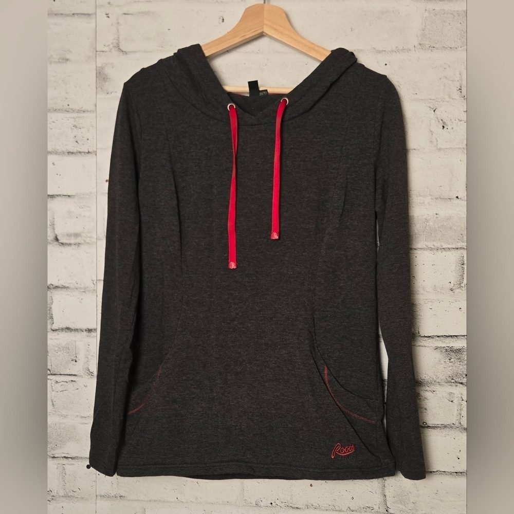 Roots Active Women’s S Grey Hoodie Red Stitching Lightweight Pullover
